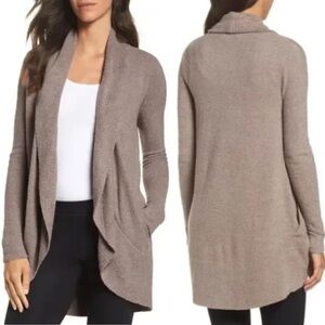 Barefoot Dreams CozyChic Lite Circle Cardigan Taupe Open Front Sweater Medium